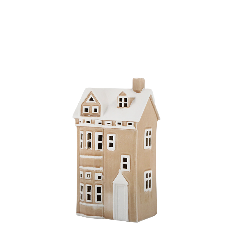 Chamonis beige hus til fyrfadslys 25cm