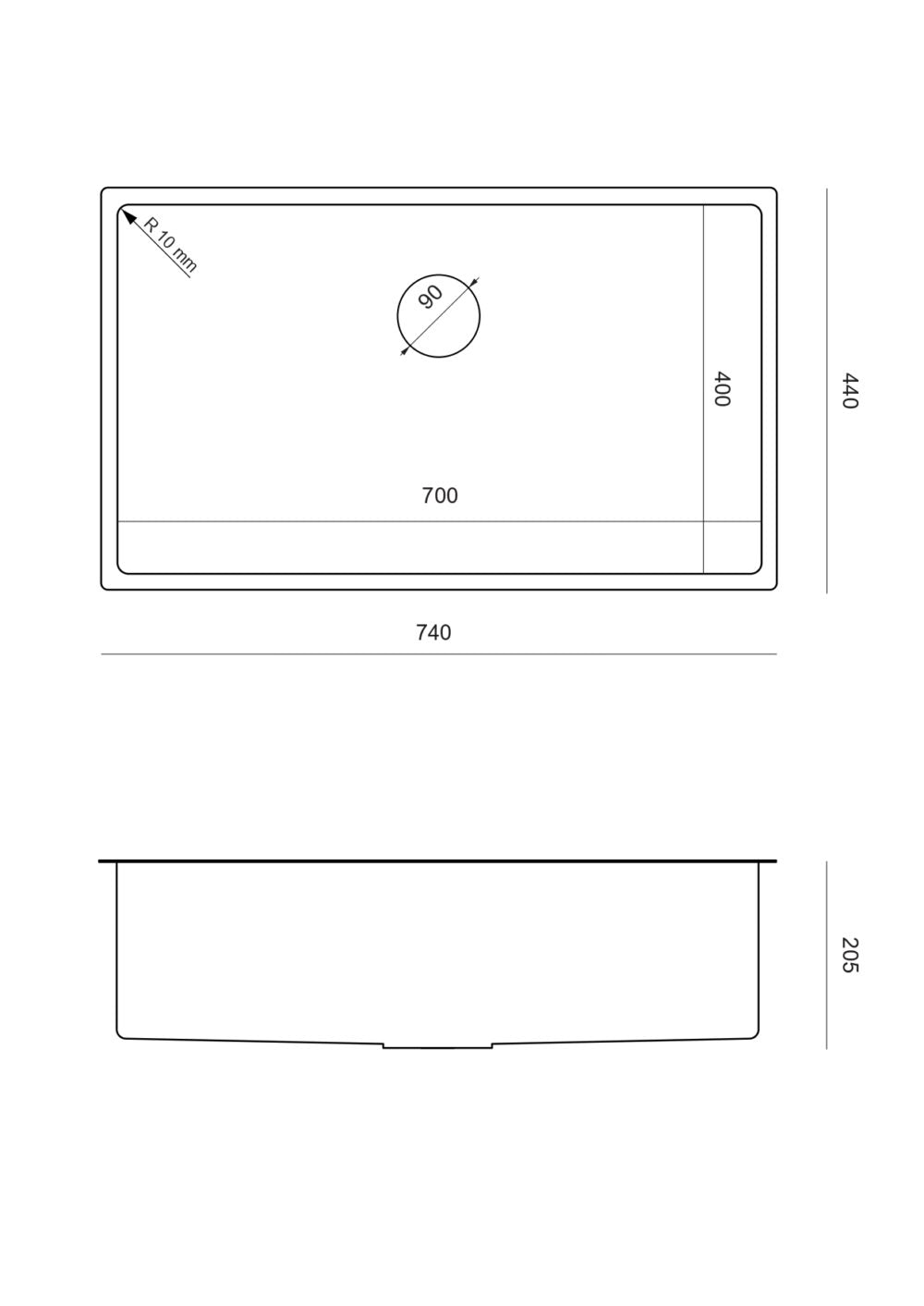 Stålvask Anthony 80 til underlimning i kobber eller messing