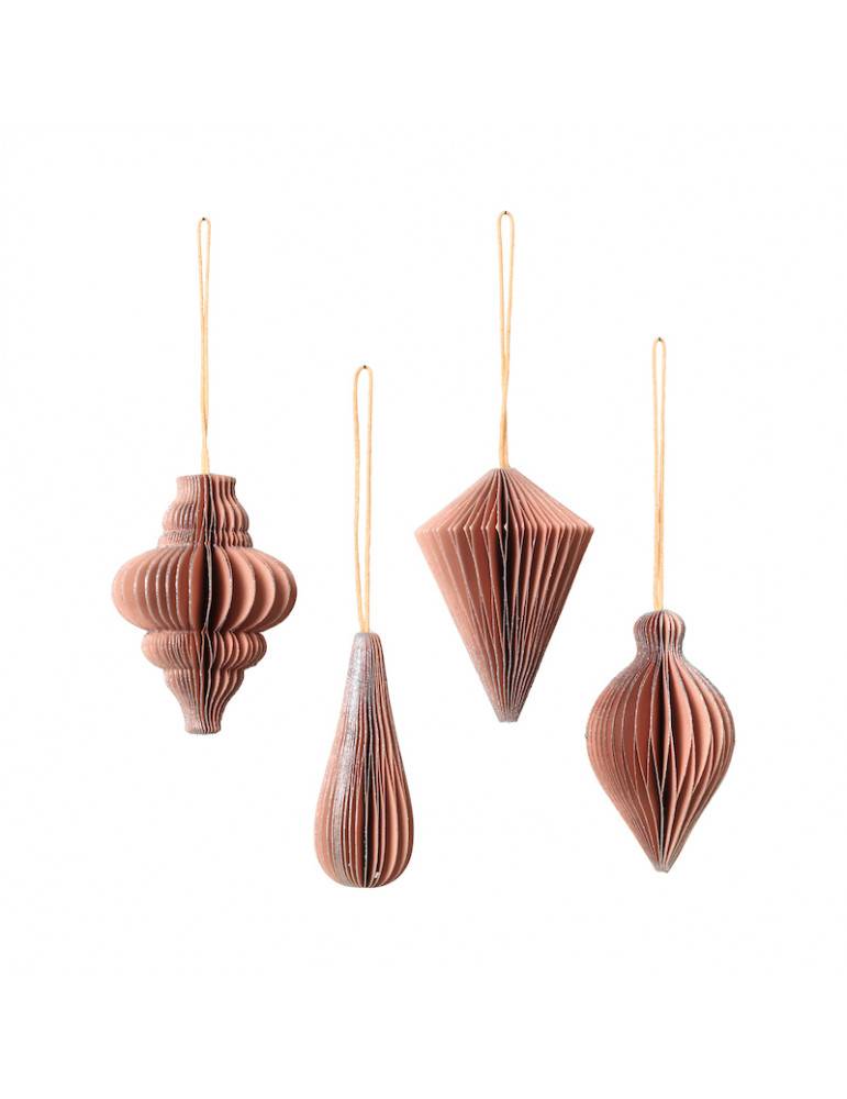 Julepynt i papir i dusty pink, 4stk