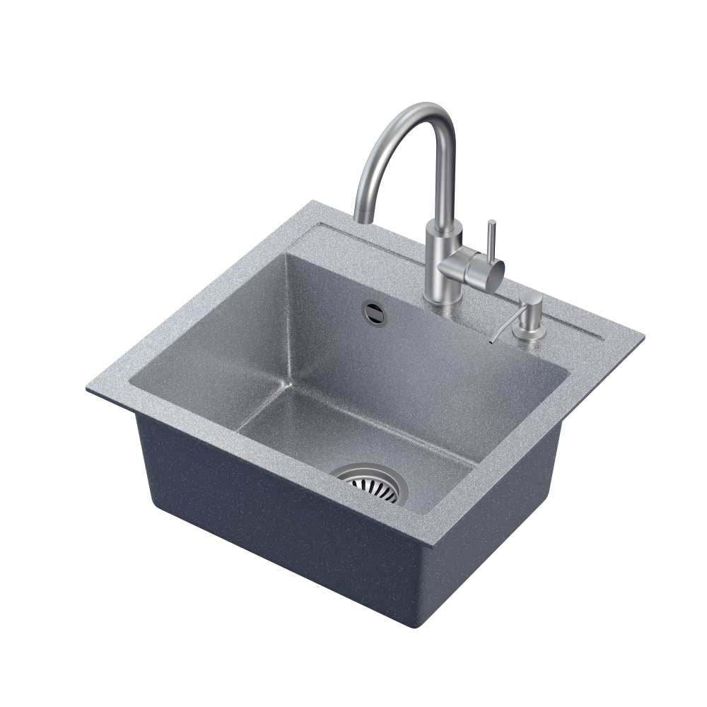 Art Johnny 110 Køkkenvask i silver med sæbedispenser