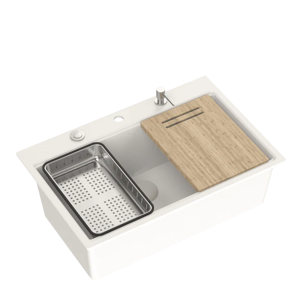 Køkkenvask workstation snehvid med tilbehør