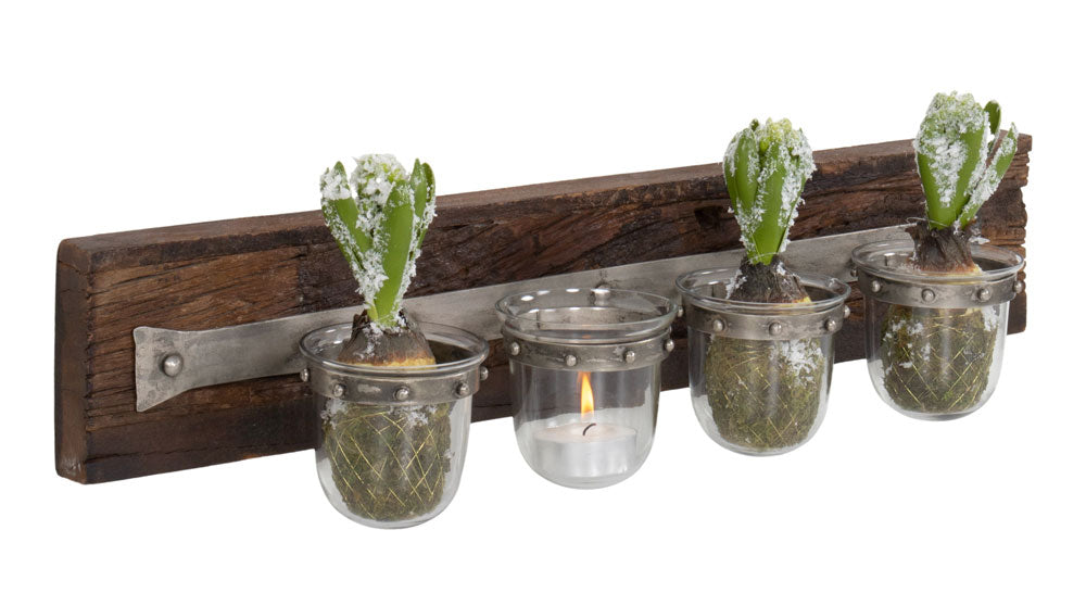 Væg lanterne/vase Recycled træ til 4 lys/vaser