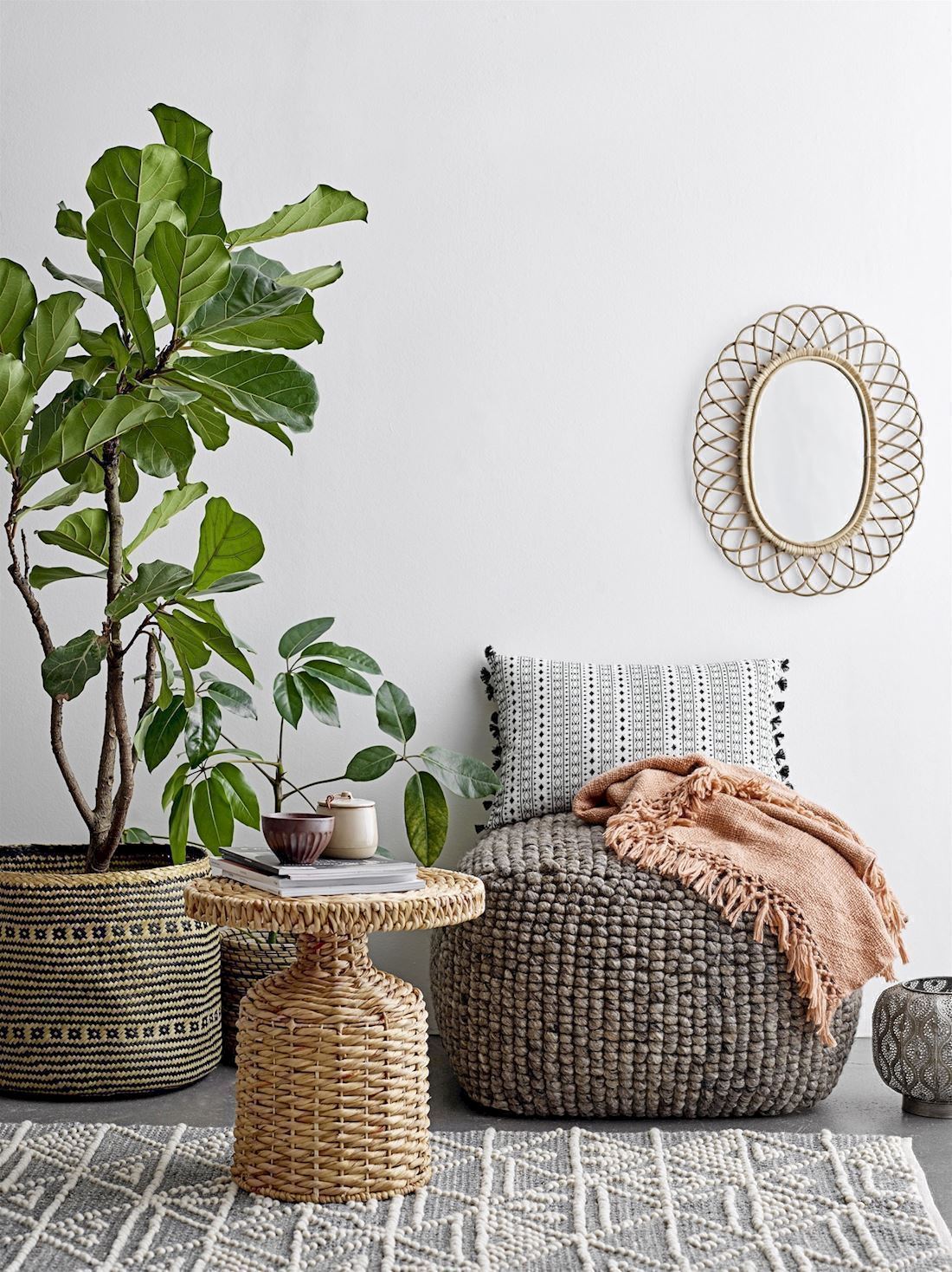 Boston stor puf i uld gråbrun