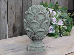 Chic Antique grøn dekor på fod, sæt af 2