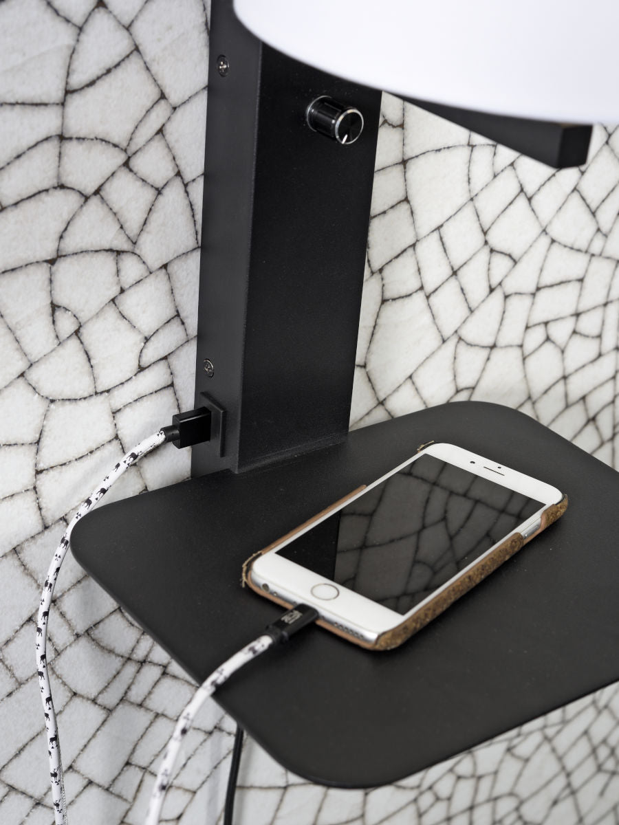 Florence Væglampe med hylde og USB - Sort