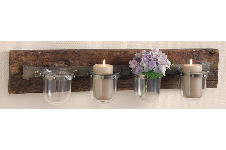 Væg lanterne/vase Recycled træ til 4 lys/vaser