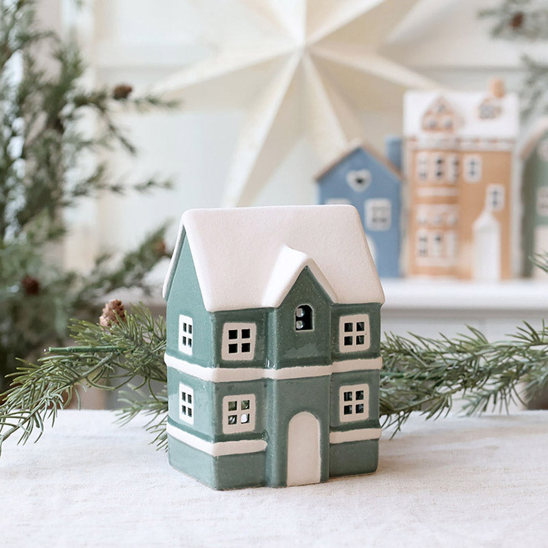 Chamonis grønt hus til fyrfadslys 14cm