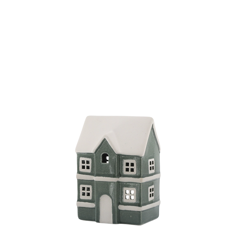 Chamonis grønt hus til fyrfadslys 14cm