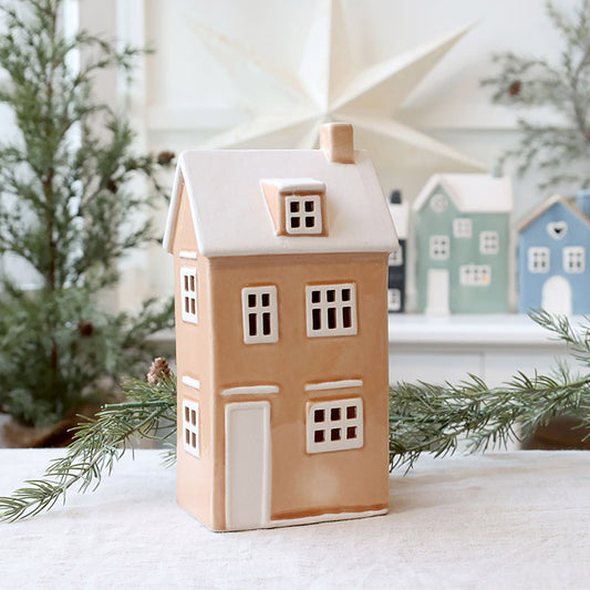 Chamonis beige hus til fyrfadslys 24cm