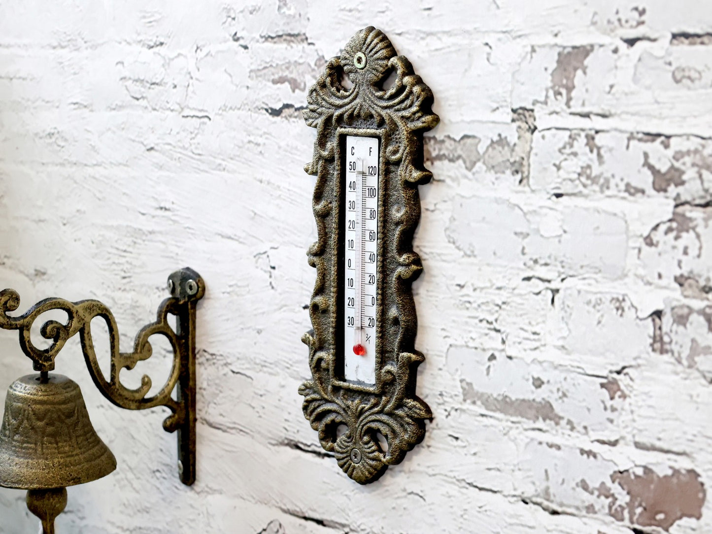Termometer til væg H25/B10 cm antique messing