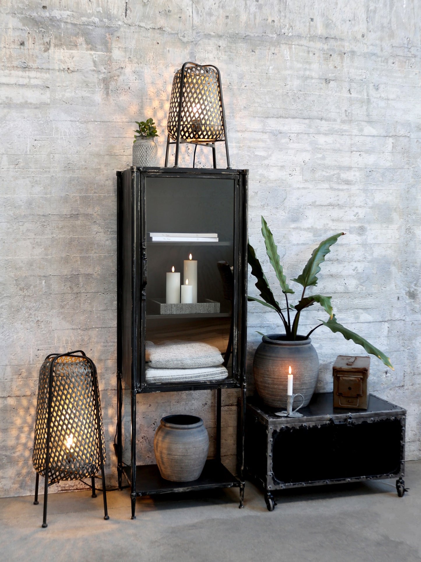 Lampe i flet H67/Ø30 cm antique kul