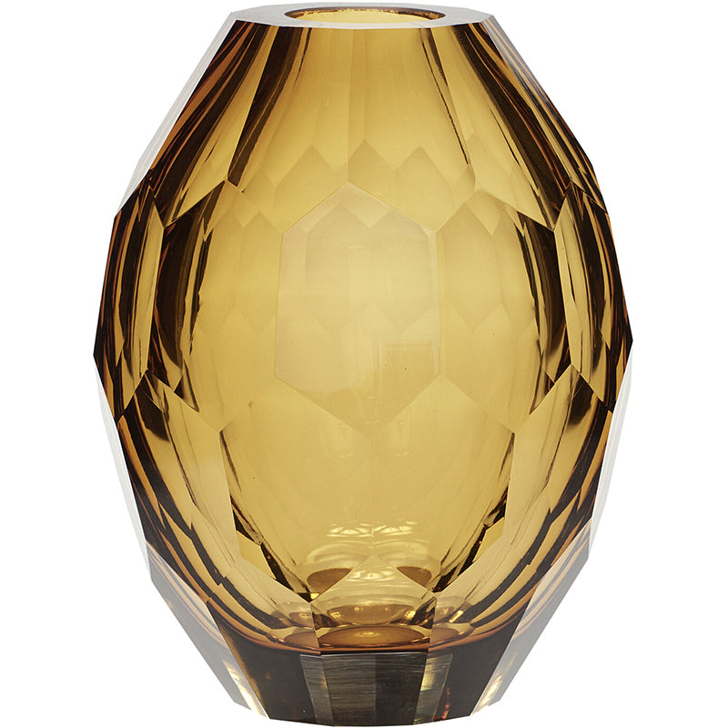 Hübsch Facet Vase H17 cm – Ravfarvet Glasvase (Ø13 cm)