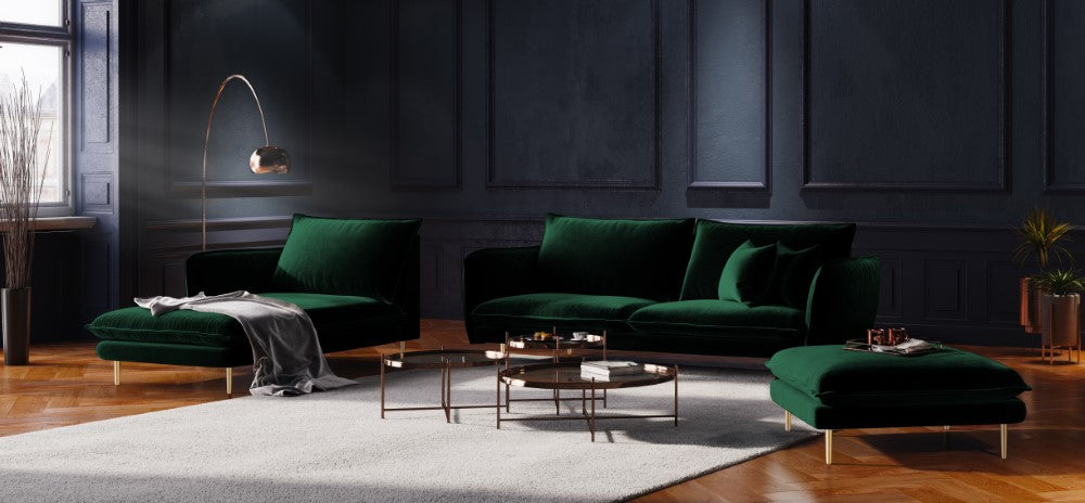 Vienna velour 2-pers. sofa med gyldne ben