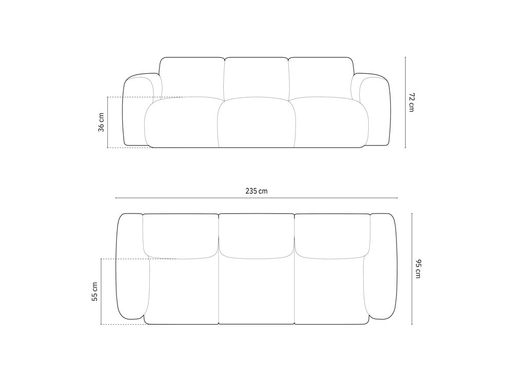 Cosmopolitan Design - Velour Sofa, Nolio, 3-pers., 235x95x72 cm
