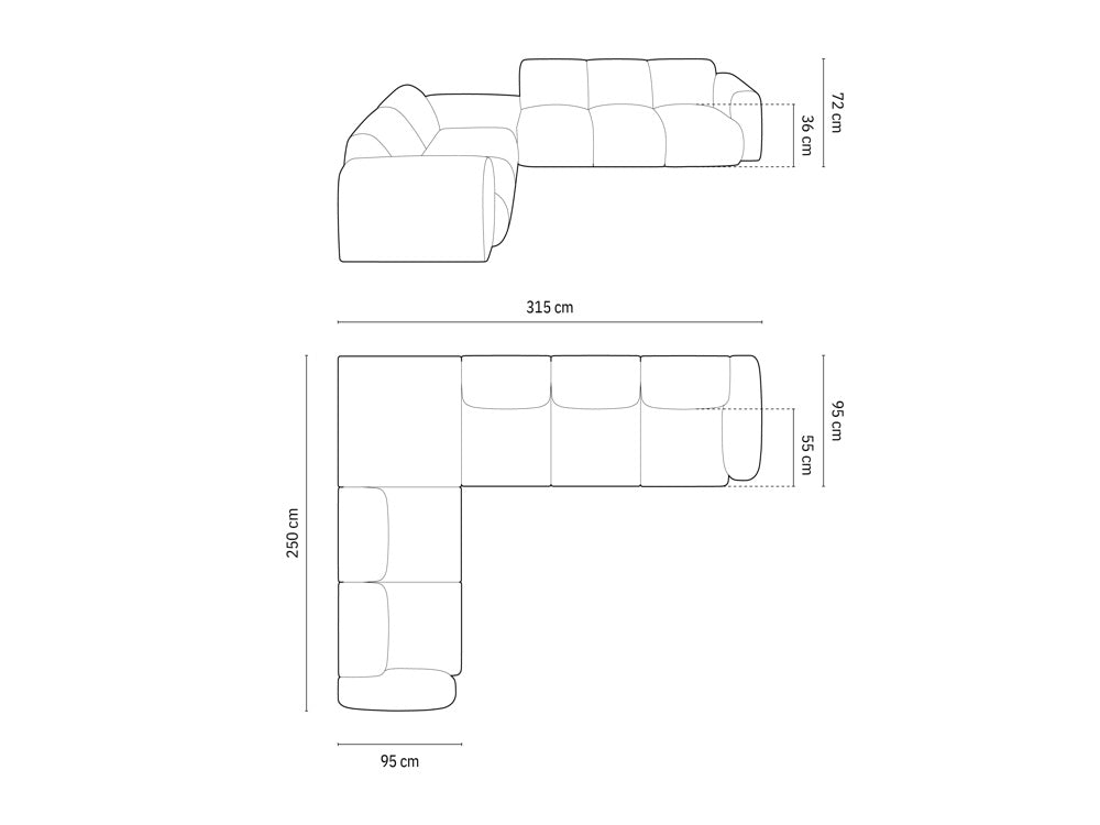 Cosmopolitan Design - Velour Hjørnesofa (venstrevendt), Nolio, 4-pers., 315x250x72 cm