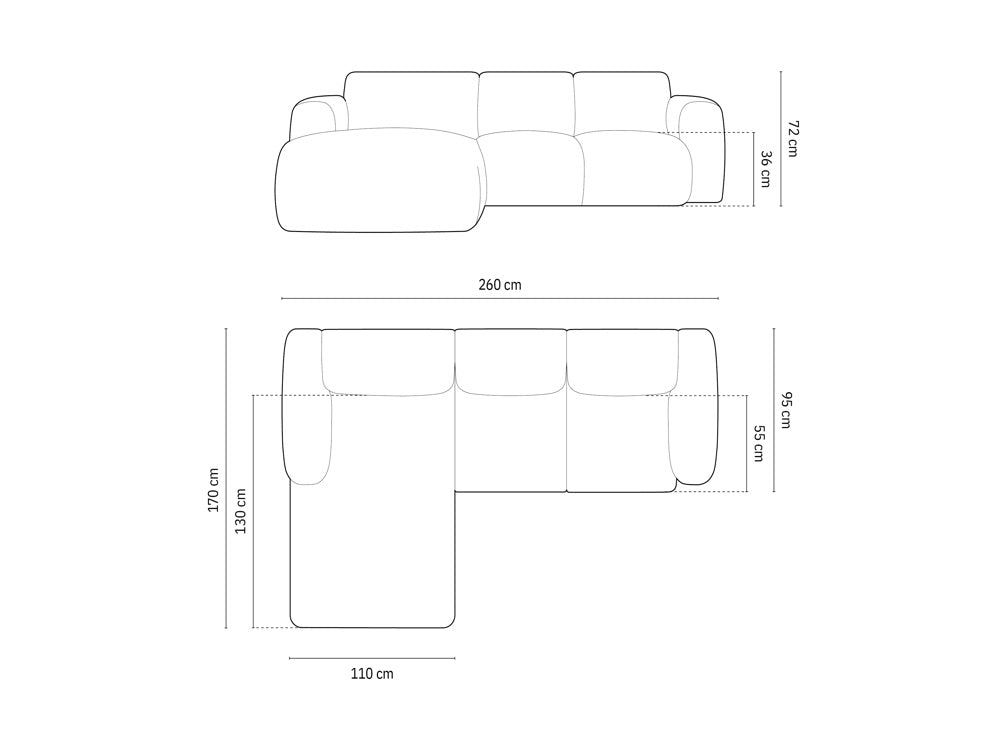 Cosmopolitan Design - Velour Hjørnesofa (venstrevendt), Nolio, 4-pers., 260x170x72 cm
