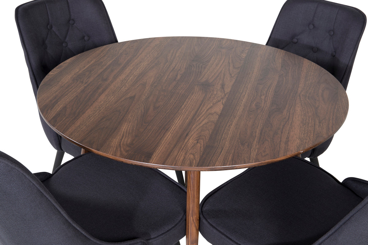 Plaza spisebord 100 cm valnød+4stk Velvet Deluxe stole