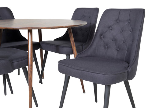 Plaza spisebord 100 cm valnød+4stk Velvet Deluxe stole