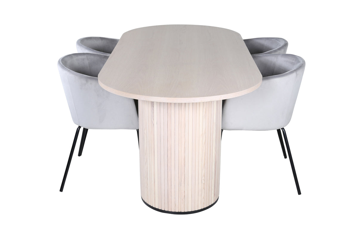 Bianca Oval Spisebord - White Wash +Berit stol 4stk
