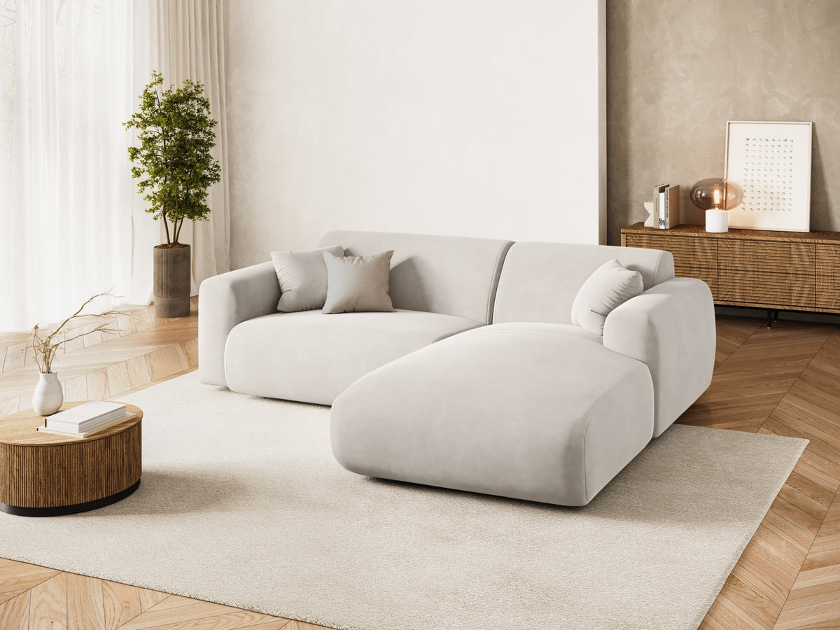 Cosmopolitan Design - Velour Hjørnesofa (højrevendt), Nolio, 4-pers., 235x170x72 cm - Lys Beige (Casino Pearl) - Sort plast