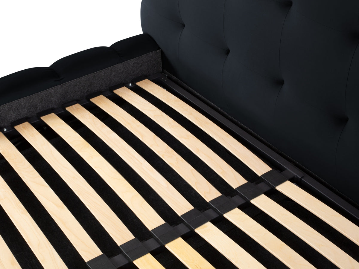 Cosmopolitan Design - Velour Seng m. opbevaring og sengegavl, Bali, 165x230x125 cm - Mørkeblå (Bluvel 89) - Sort plast
