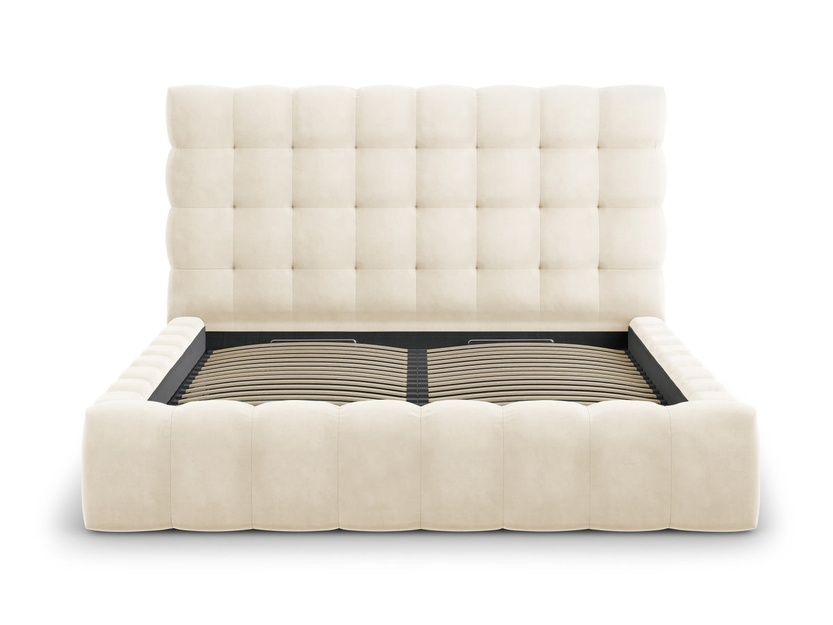 Cosmopolitan Design - Velour Seng m. opbevaring og sengegavl, Bali, 205x230x125 cm - Lys Beige (Bluvel 22) - Sort plast