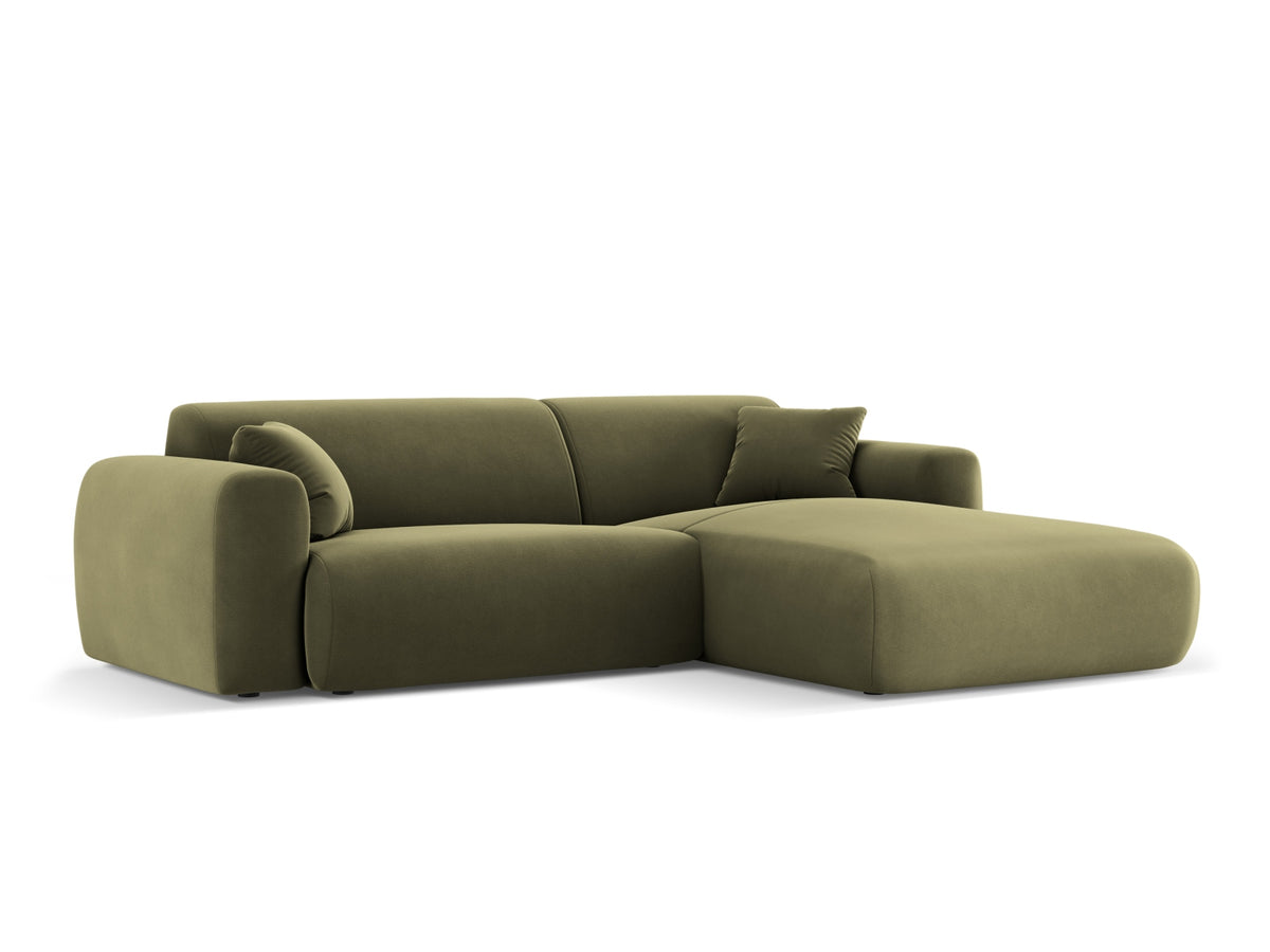 Cosmopolitan Design - Velour Hjørnesofa (højrevendt), Nolio, 4-pers., 235x170x72 cm - Lysegrøn (Casino Forest) - Sort plast