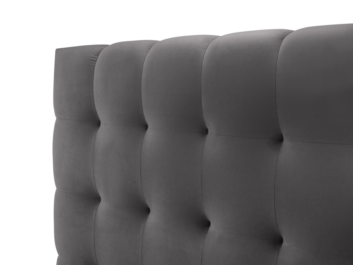 Cosmopolitan Design - Velour Seng m. opbevaring og bred sengegavl, Bali, 200x230x100 cm - Grå (Bluvel 14) - Sort plast