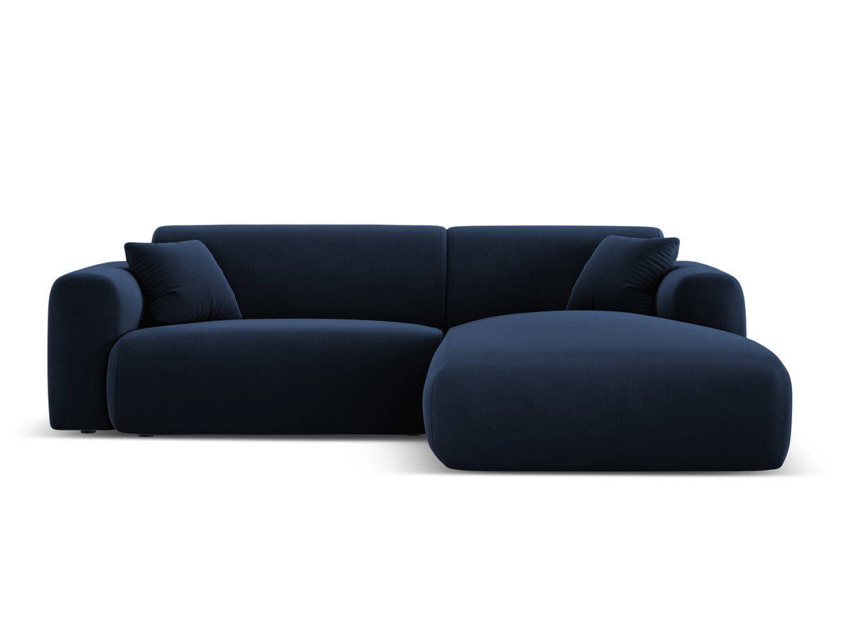 Cosmopolitan Design - Velour Hjørnesofa (højrevendt), Nolio, 4-pers., 235x170x72 cm - Kongeblå (Casino Deep Blue) - Sort plast