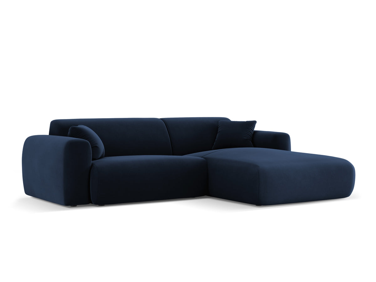 Cosmopolitan Design - Velour Hjørnesofa (højrevendt), Nolio, 4-pers., 235x170x72 cm - Kongeblå (Casino Deep Blue) - Sort plast