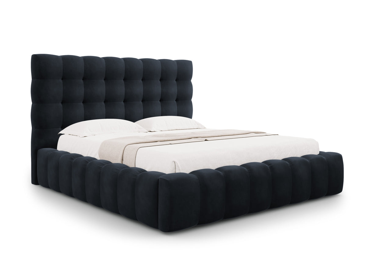 Cosmopolitan Design - Velour Seng m. opbevaring og sengegavl, Bali, 205x230x125 cm - Mørkeblå (Bluvel 89) - Sort plast
