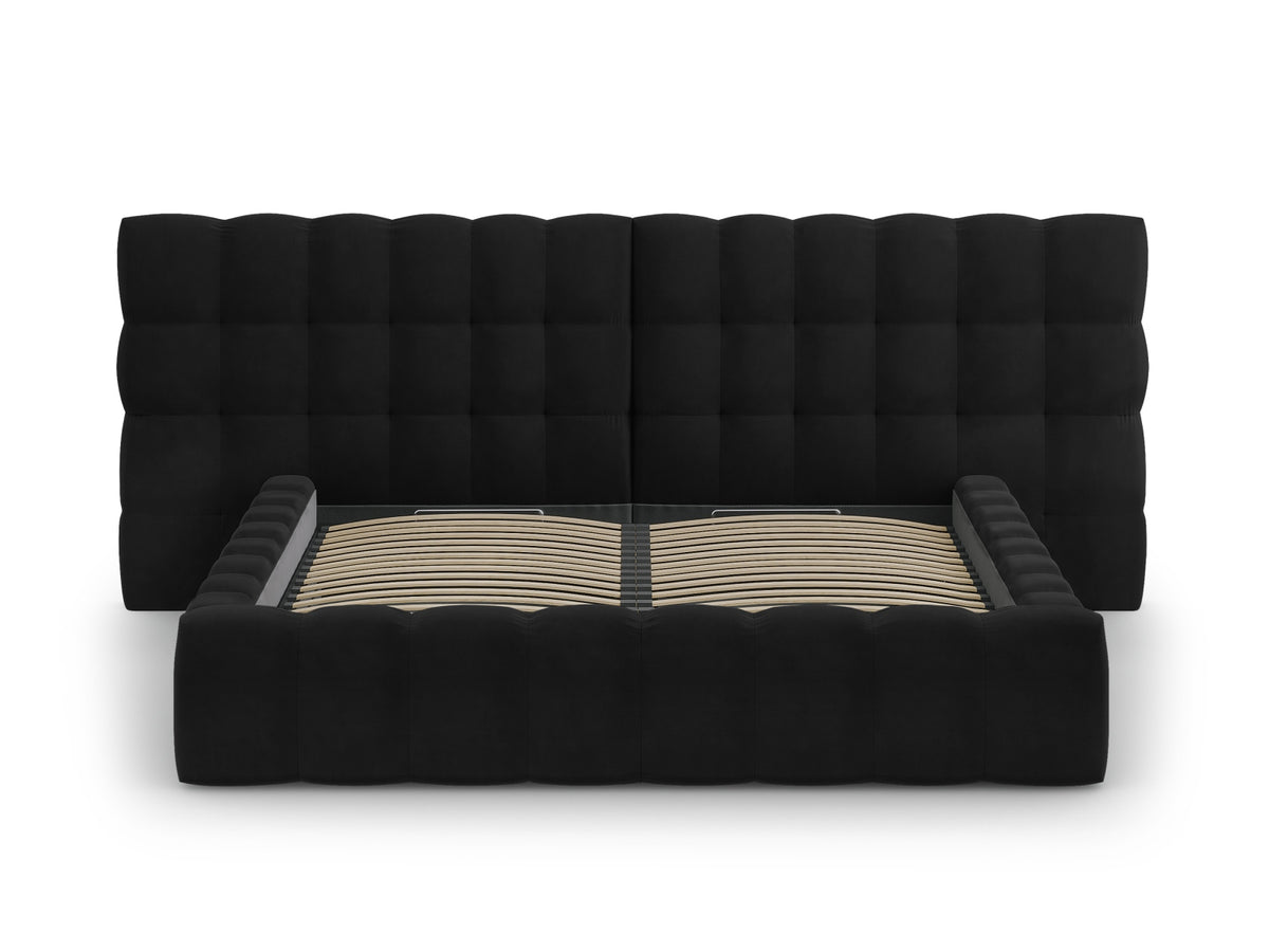 Cosmopolitan Design - Velour Seng m. opbevaring og bred sengegavl, Bali, 200x230x100 cm - Sort (Bluvel 19) - Sort plast