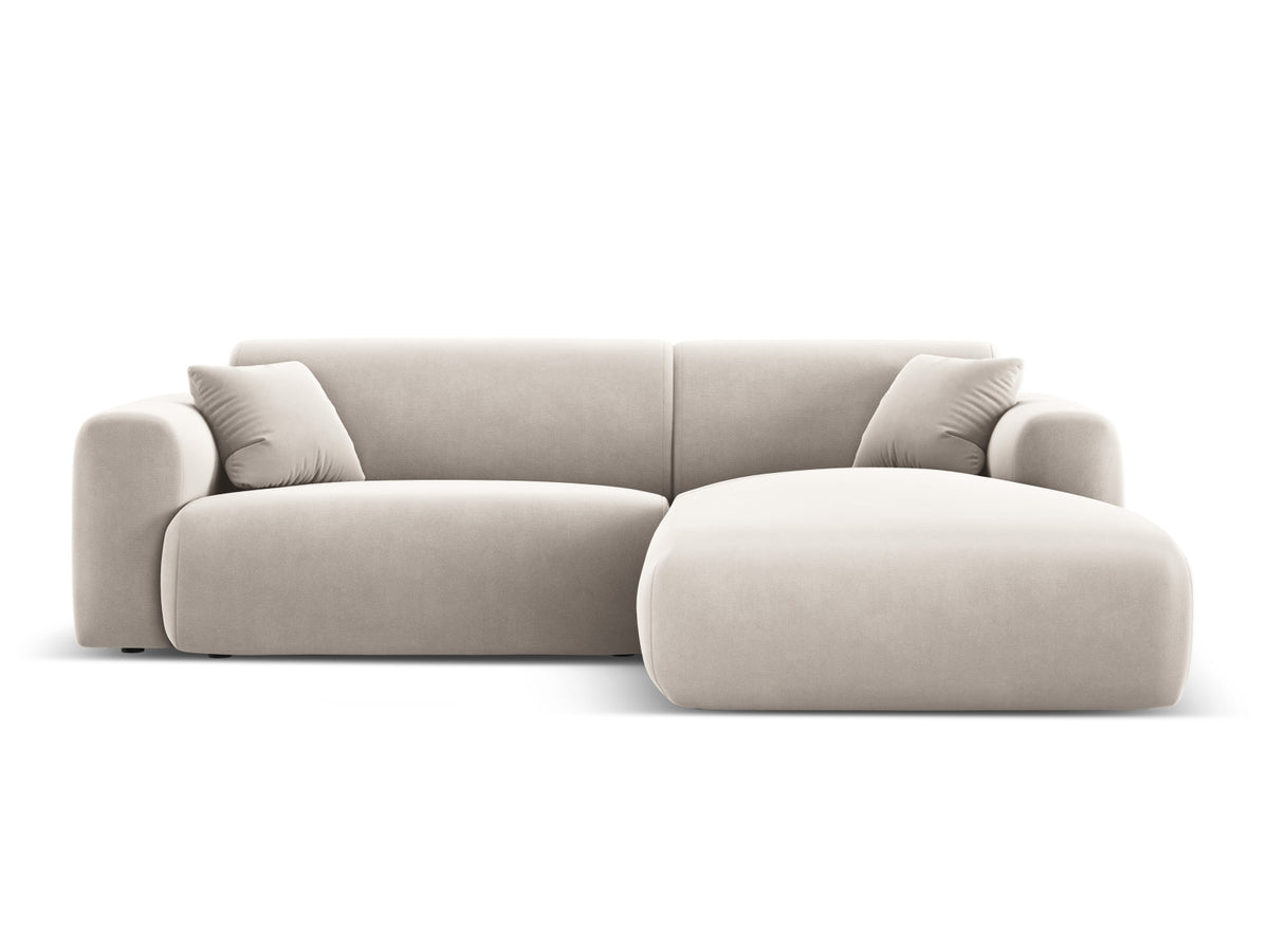 Cosmopolitan Design - Velour Hjørnesofa (højrevendt), Nolio, 4-pers., 235x170x72 cm - Lys Beige (Casino Pearl) - Sort plast