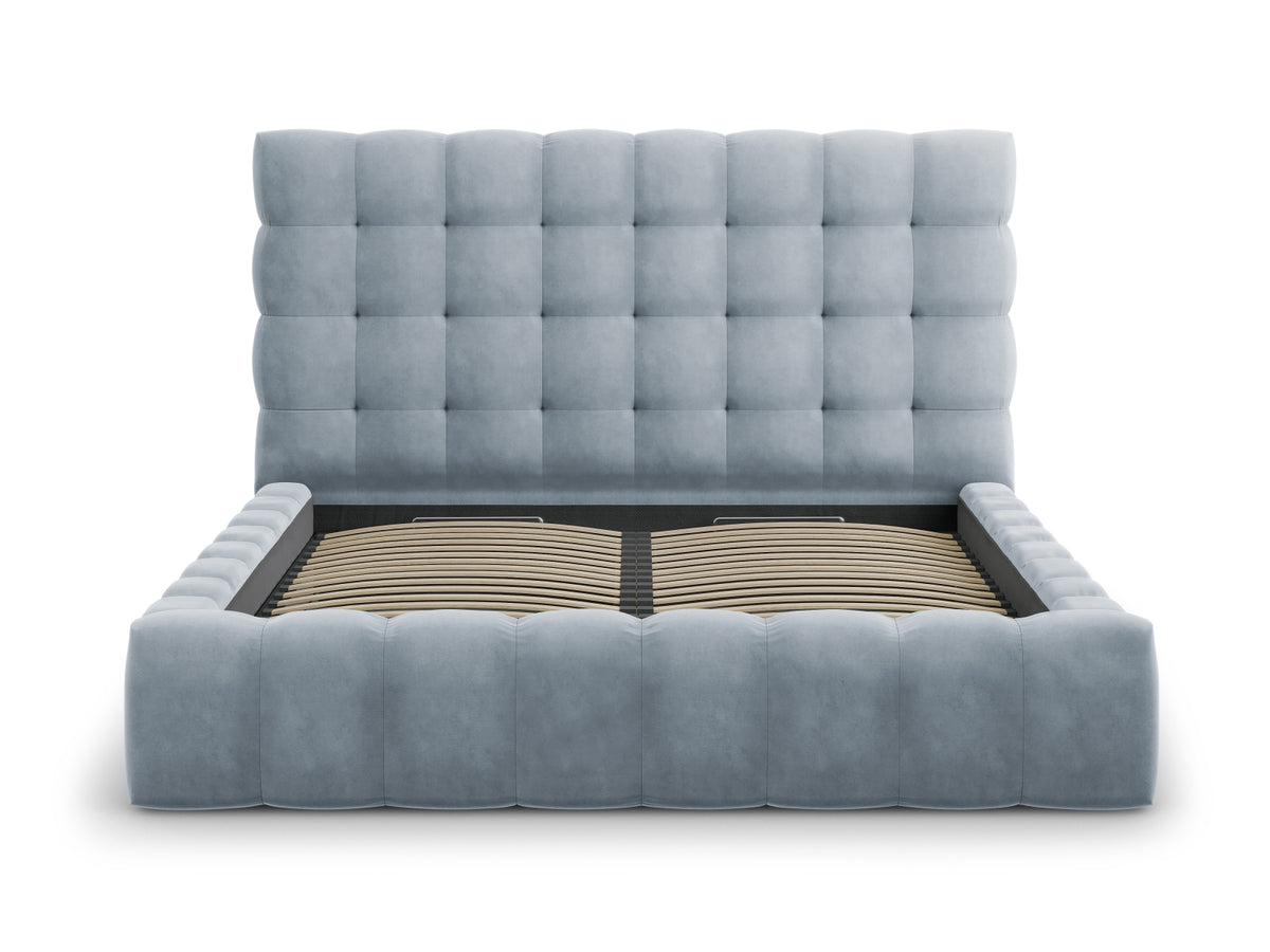 Cosmopolitan Design - Velour Seng m. opbevaring og sengegavl, Bali, 185x230x125 cm - Lyseblå (Bluvel 06) - Sort plast