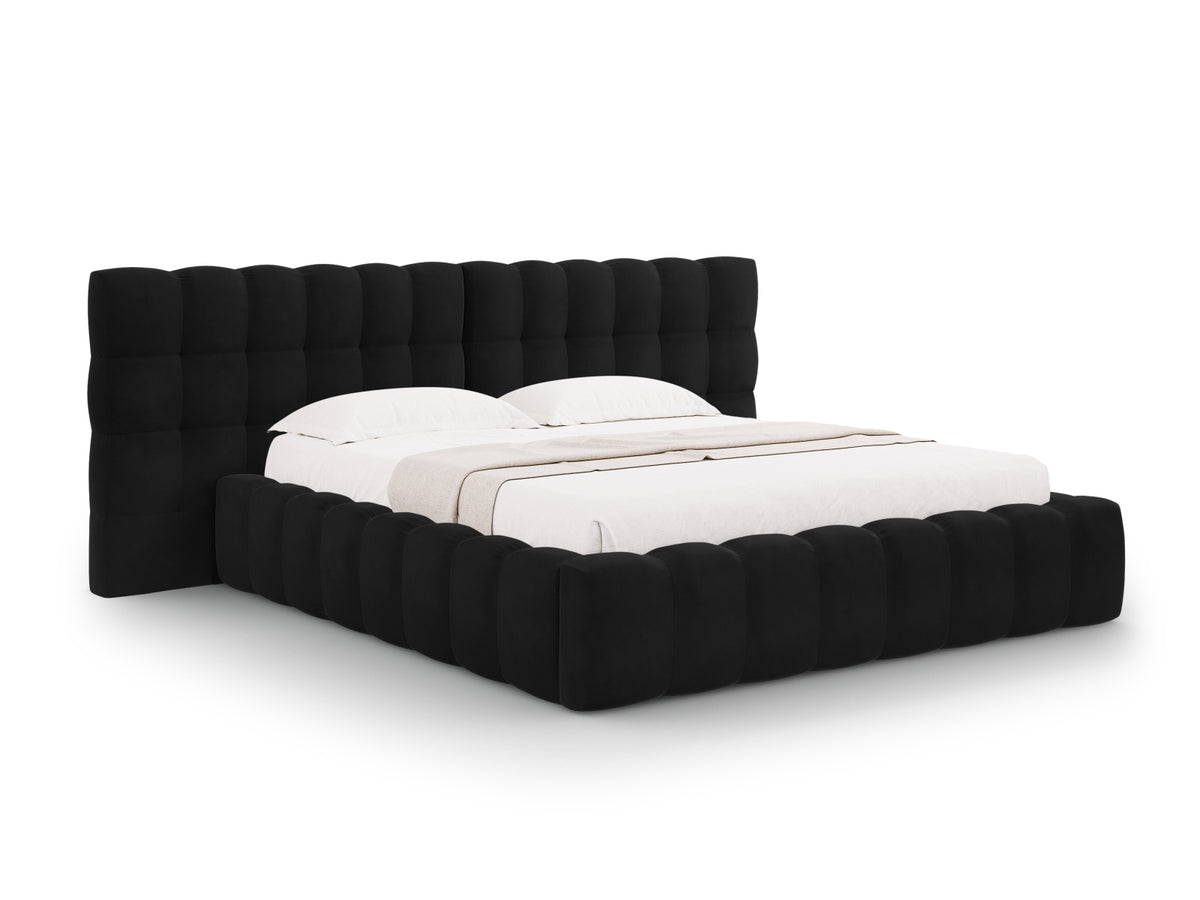 Cosmopolitan Design - Velour Seng m. opbevaring og bred sengegavl, Bali, 200x230x100 cm - Sort (Bluvel 19) - Sort plast
