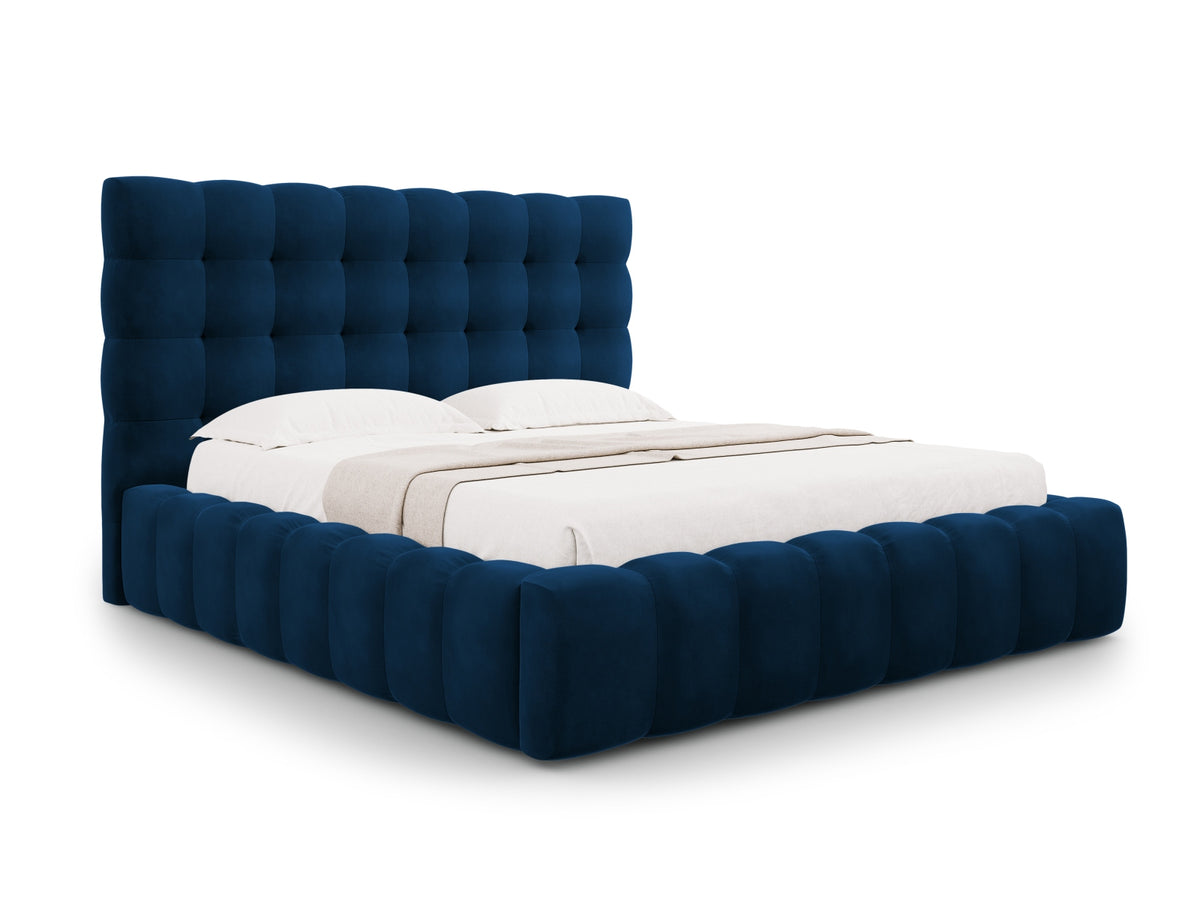 Cosmopolitan Design - Velour Seng m. opbevaring og sengegavl, Bali, 205x230x125 cm - Kongeblå (Bluvel 86) - Sort plast