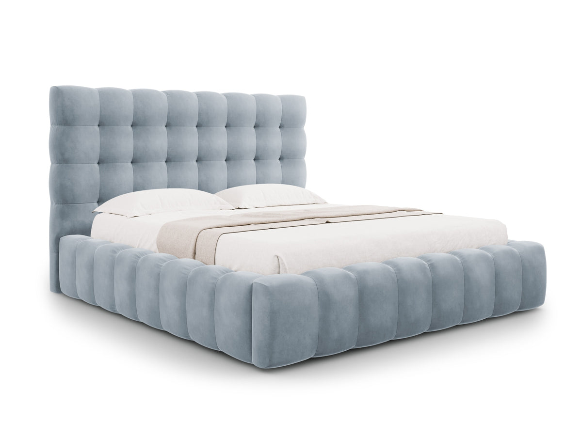 Cosmopolitan Design - Velour Seng m. opbevaring og sengegavl, Bali, 205x230x125 cm - Lyseblå (Bluvel 06) - Sort plast