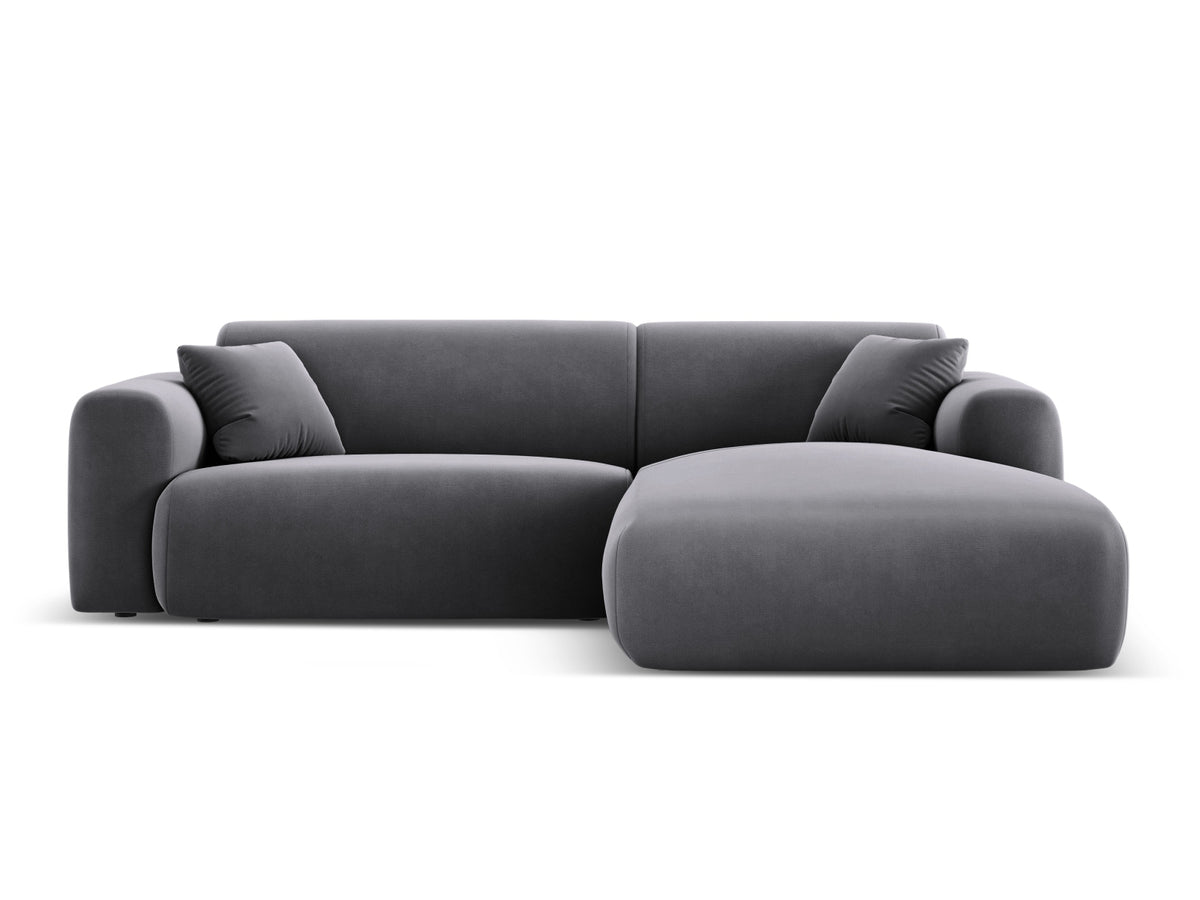 Cosmopolitan Design - Velour Hjørnesofa (højrevendt), Nolio, 4-pers., 235x170x72 cm - Mørkegrå (Casino Graphite) - Sort plast