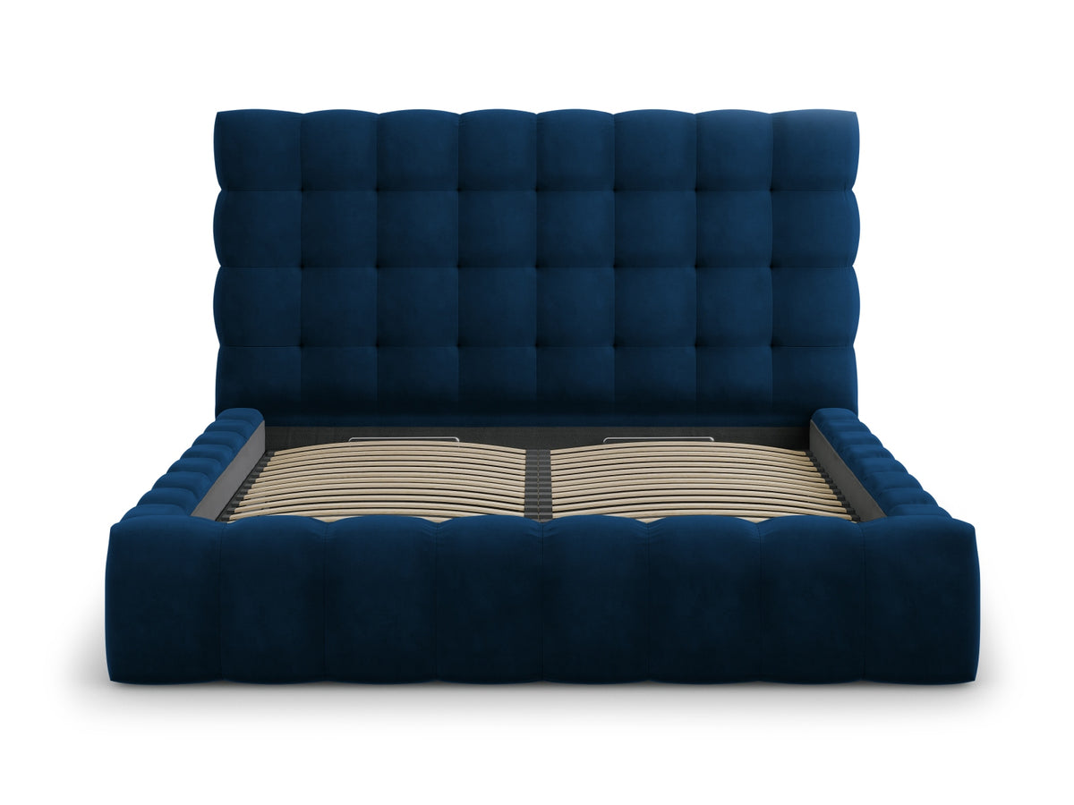 Cosmopolitan Design - Velour Seng m. opbevaring og sengegavl, Bali, 165x230x125 cm - Kongeblå (Bluvel 86) - Sort plast