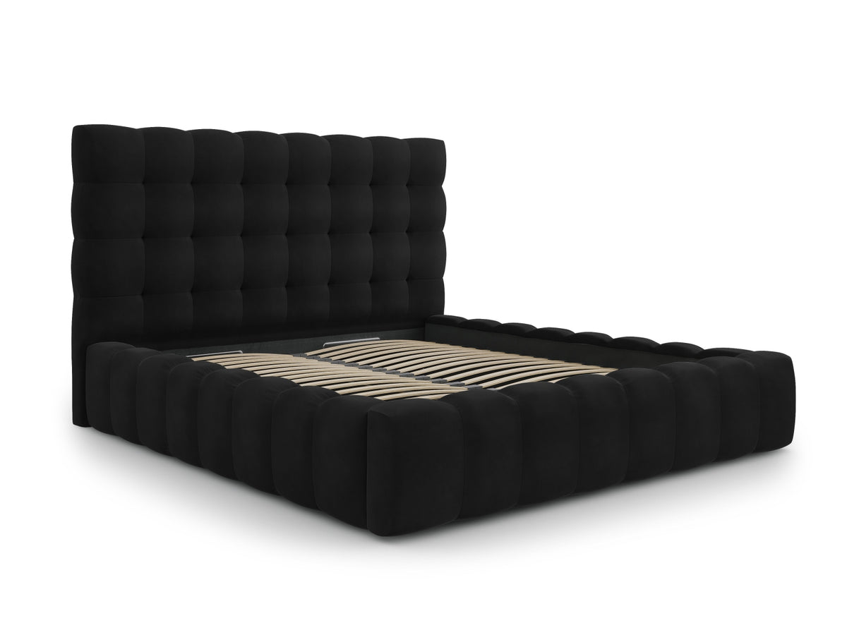 Cosmopolitan Design - Velour Seng m. opbevaring og sengegavl, Bali, 165x230x125 cm - Sort (Bluvel 19) - Sort plast