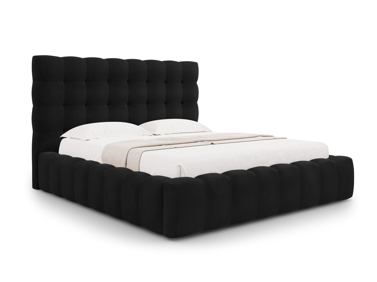 Cosmopolitan Design - Velour Seng m. opbevaring og sengegavl, Bali, 165x230x125 cm - Sort (Bluvel 19) - Sort plast