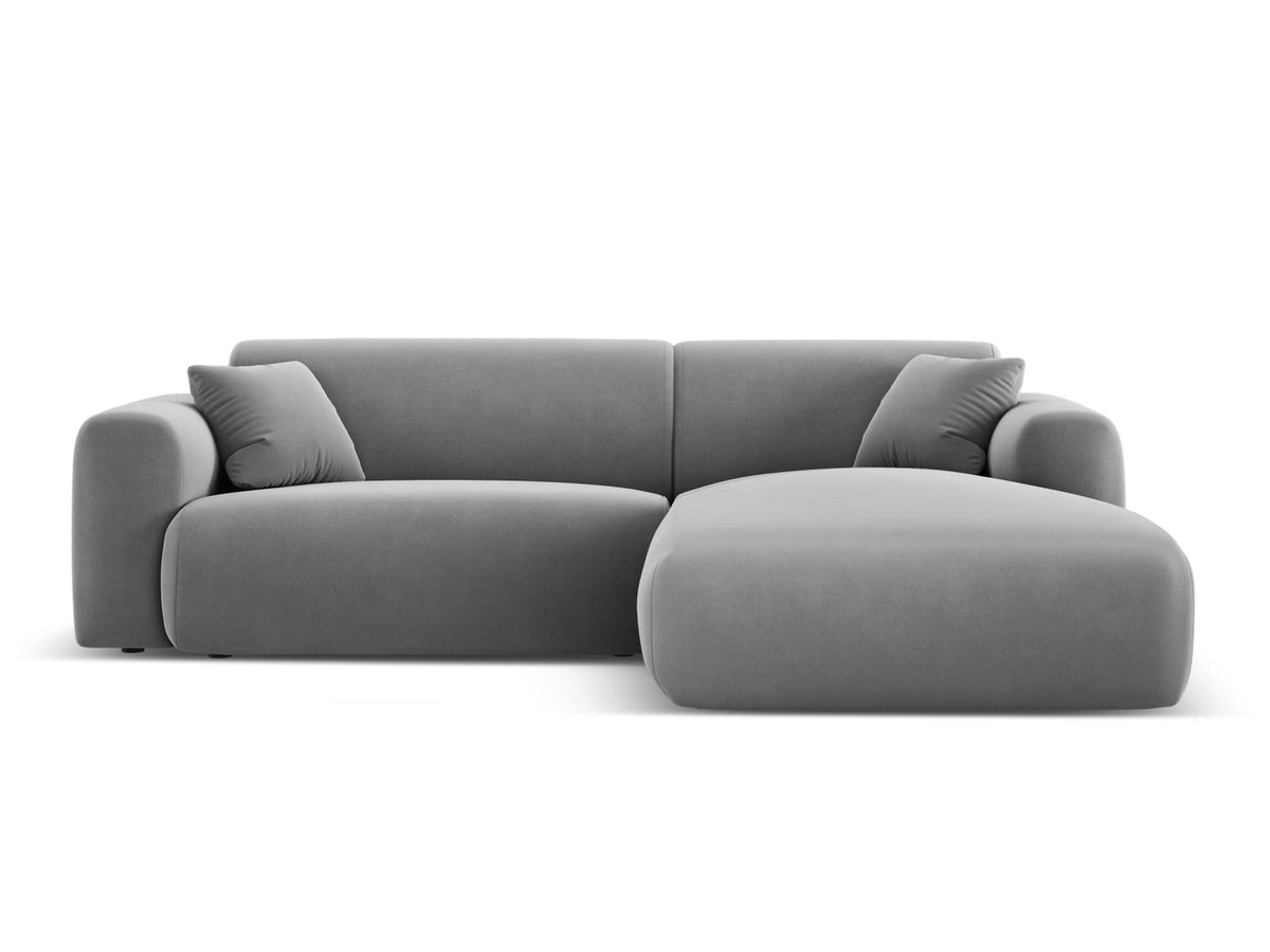 Cosmopolitan Design - Velour Hjørnesofa (højrevendt), Nolio, 4-pers., 235x170x72 cm - Lysegrå (Casino Ash) - Sort plast
