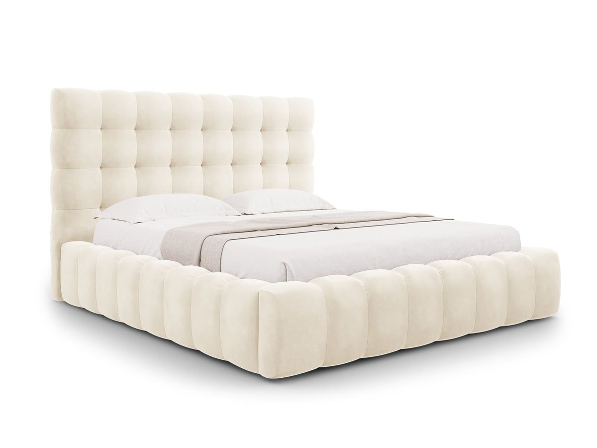 Cosmopolitan Design - Velour Seng m. opbevaring og sengegavl, Bali, 205x230x125 cm - Lys Beige (Bluvel 22) - Sort plast