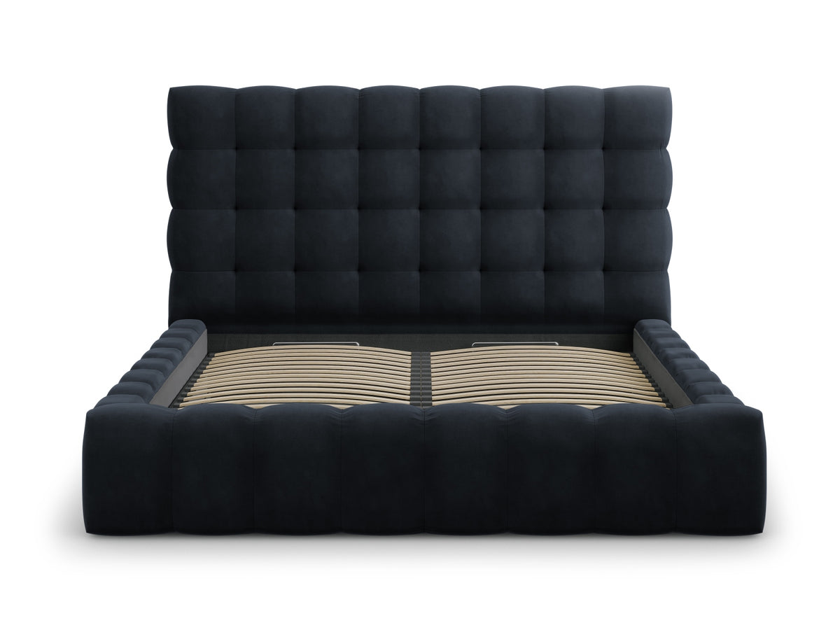 Cosmopolitan Design - Velour Seng m. opbevaring og sengegavl, Bali, 205x230x125 cm - Mørkeblå (Bluvel 89) - Sort plast