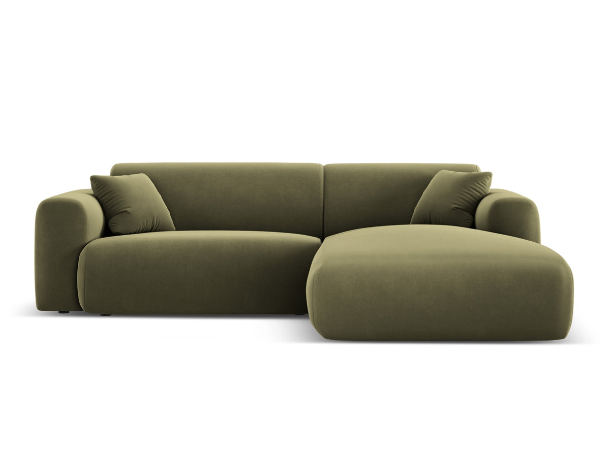 Cosmopolitan Design - Velour Hjørnesofa (højrevendt), Nolio, 4-pers., 235x170x72 cm - Lysegrøn (Casino Forest) - Sort plast