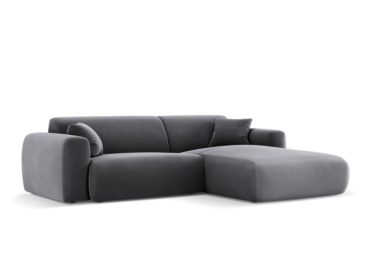 Cosmopolitan Design - Velour Hjørnesofa (højrevendt), Nolio, 4-pers., 235x170x72 cm - Mørkegrå (Casino Graphite) - Sort plast