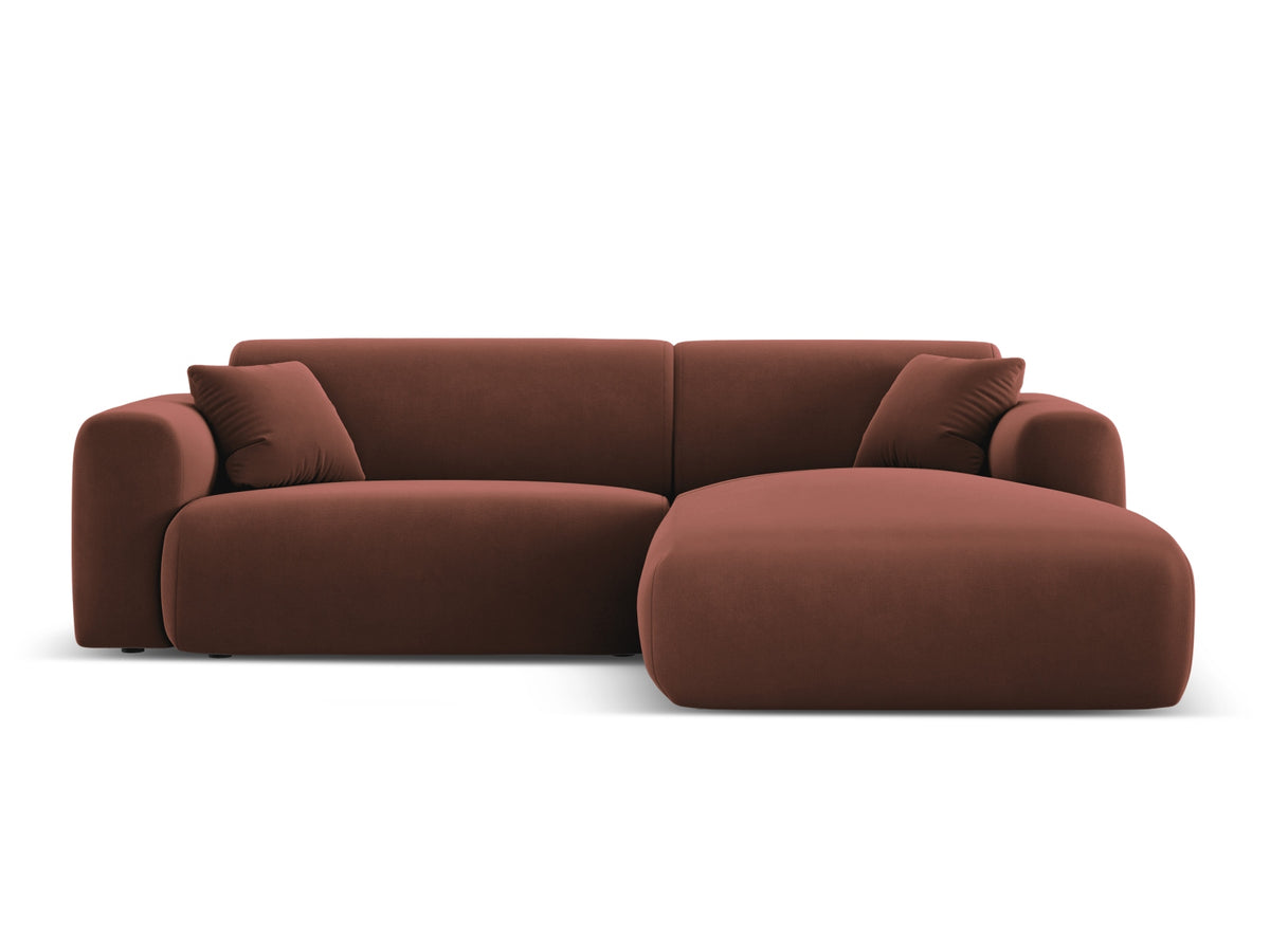 Cosmopolitan Design - Velour Hjørnesofa (højrevendt), Nolio, 4-pers., 235x170x72 cm - Cognac / Cuoio (Casino Cuoio) - Sort plast