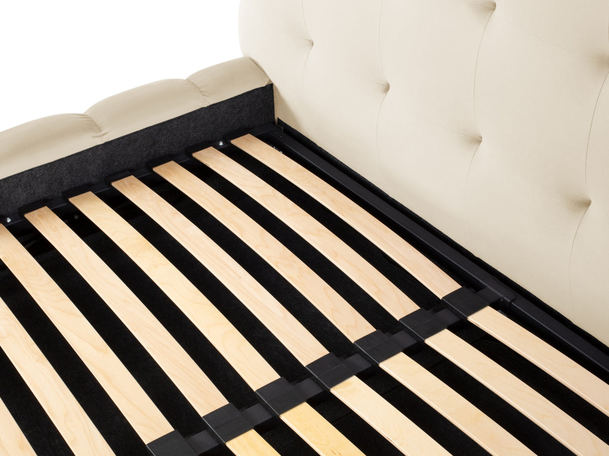 Cosmopolitan Design - Velour Seng m. opbevaring og sengegavl, Bali, 185x230x125 cm - Lys Beige (Bluvel 22) - Sort plast