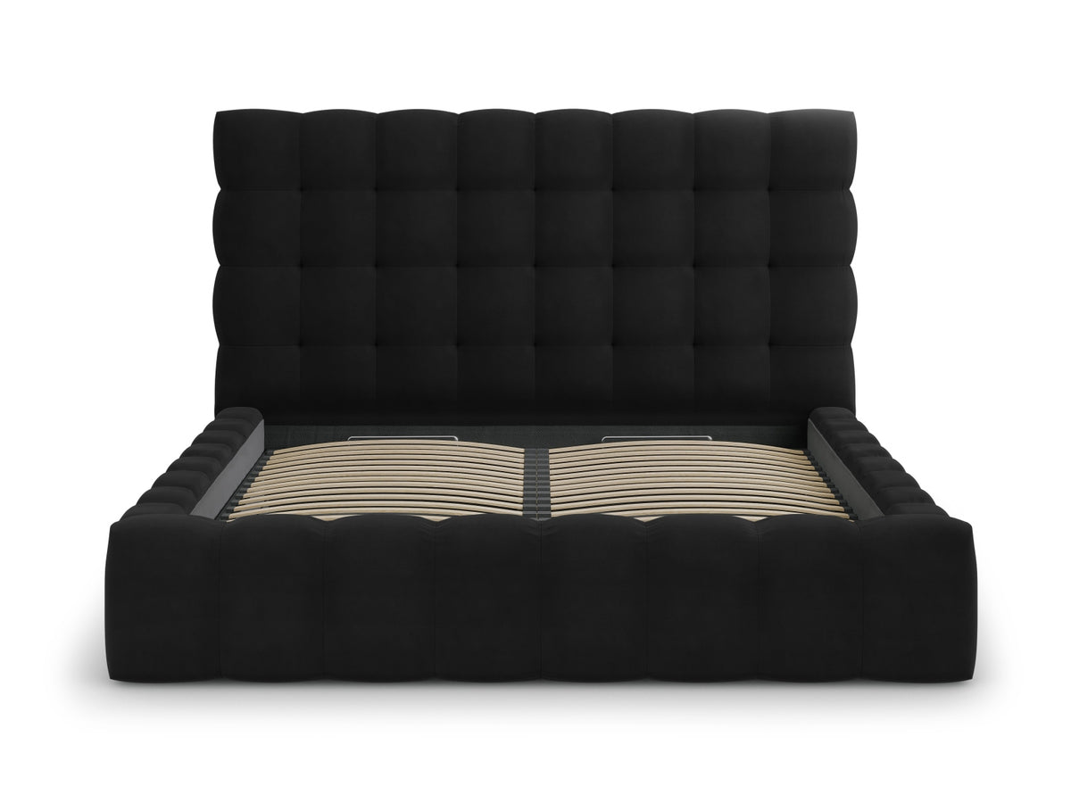 Cosmopolitan Design - Velour Seng m. opbevaring og sengegavl, Bali, 185x230x125 cm - Sort (Bluvel 19) - Sort plast