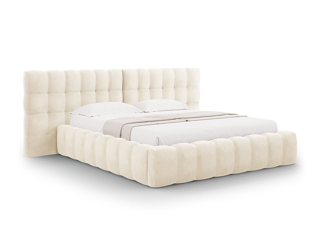 Cosmopolitan Design - Velour Seng m. opbevaring og bred sengegavl, Bali, 200x230x100 cm - Lys Beige (Bluvel 22) - Sort plast